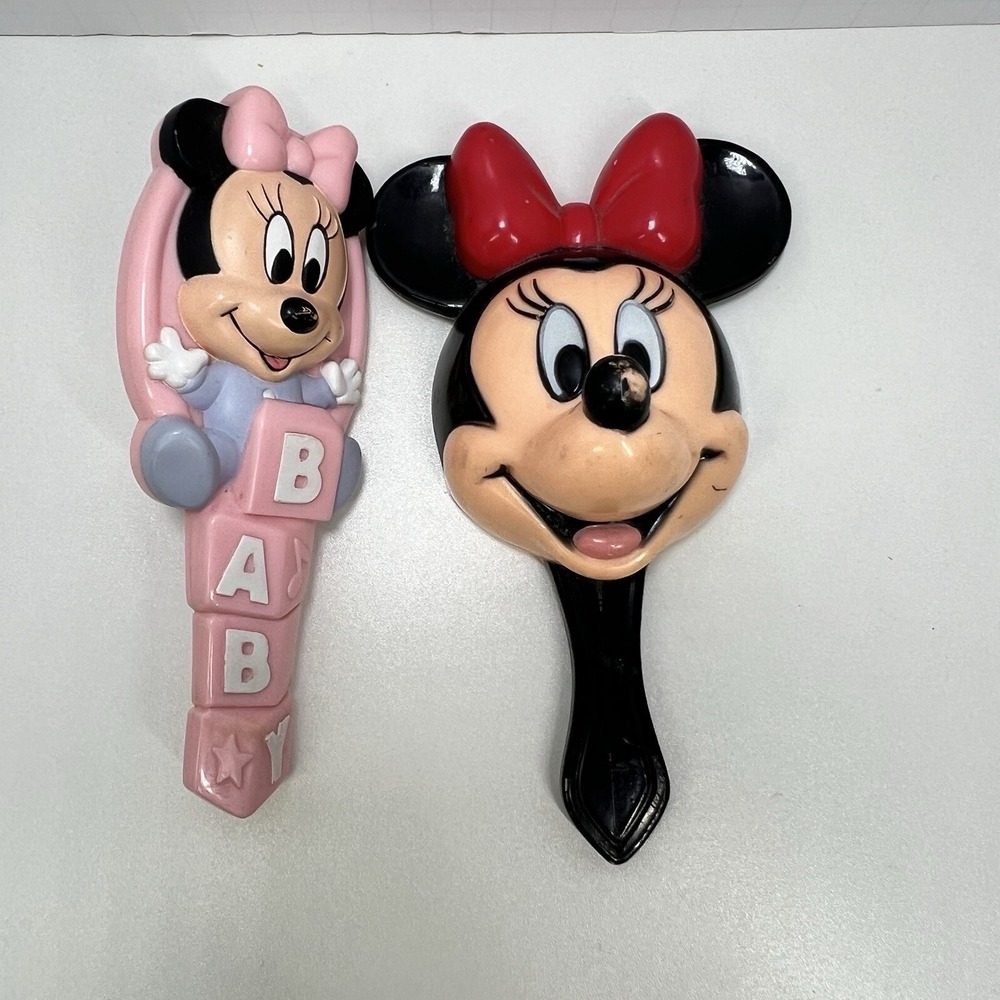 Vintage Disney Minnie Mouse Mirror Brush Pink Black‎ Avon Baby Nursery Grooming